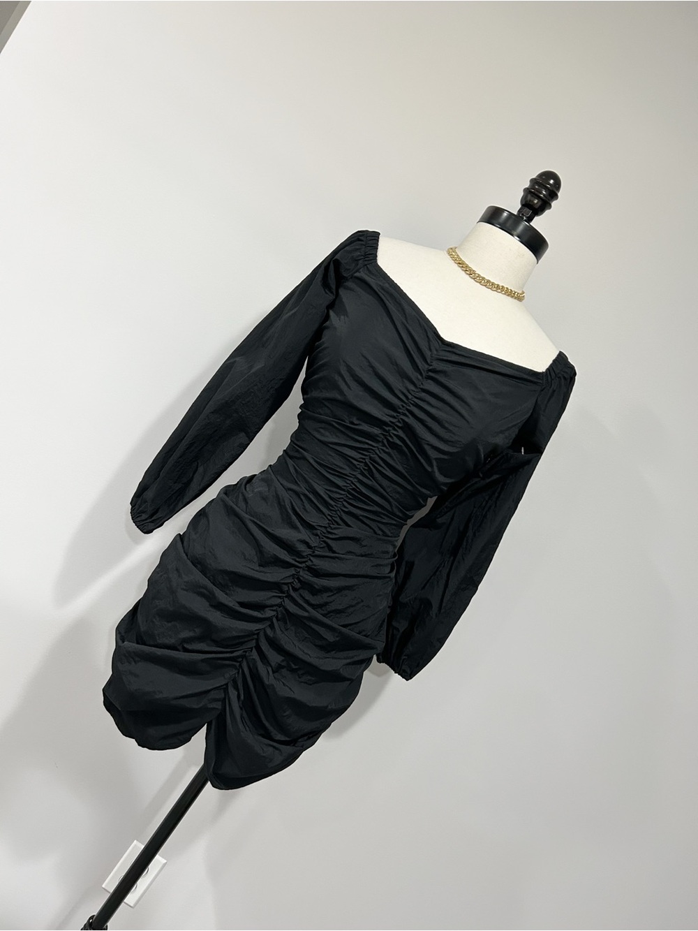 H&M Black Ruched Off-Shoulder Mini Dress